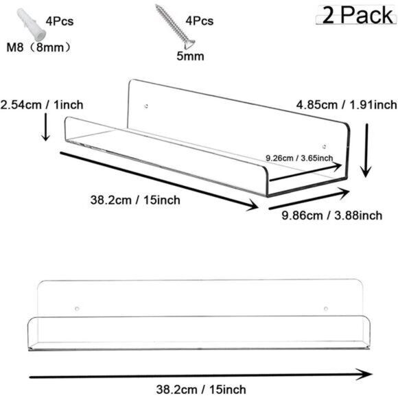 Acrylic Floating Wall Ledge Shelf,Clear Bathroom Storage Shelves Display,Acrylic - Picture 2 of 8